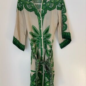 Farm Rio Green Tropical Print Button-Front Cover-Up Dress